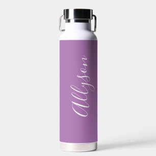 Vertical Name, White Script, Lavendel personalisie Trinkflasche