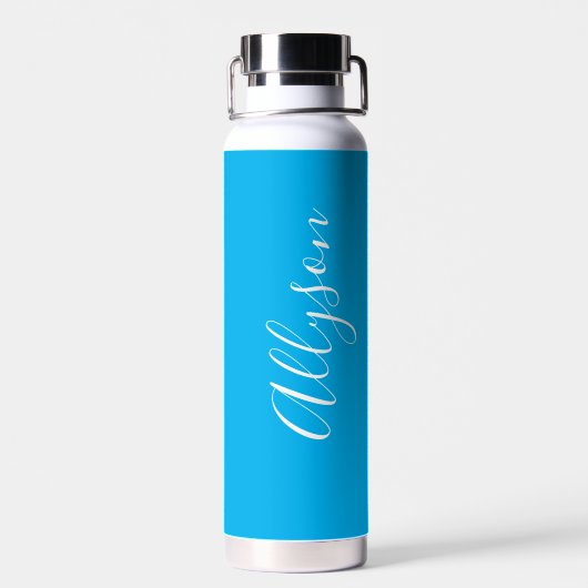 Vertical Name, White Script, Sky Blue Trinkflasche (Rückseite)