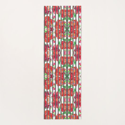 Vertical patterned fabric showcasing red flowers yogamatte (Rückseite)