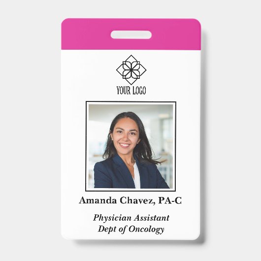 Vertical Pink Custom Employee ID Photo Name Ausweis (Front)