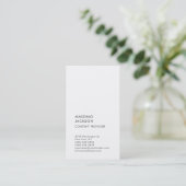 Vertical Plain Simple Black White Minimalist  Visitenkarte (Stehend Vorderseite)