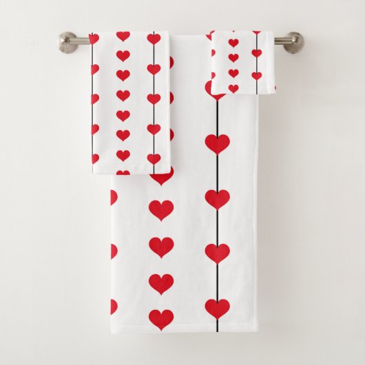 Vertical Red Heart Columns on White Badhandtuch Set (Insitu)