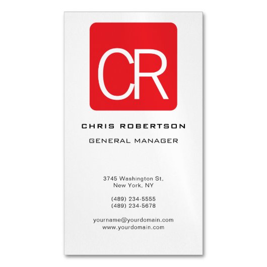 Vertical Red Stripe White Professional Plain Magnetische Visitenkarte (Vorderseite Vertikal)