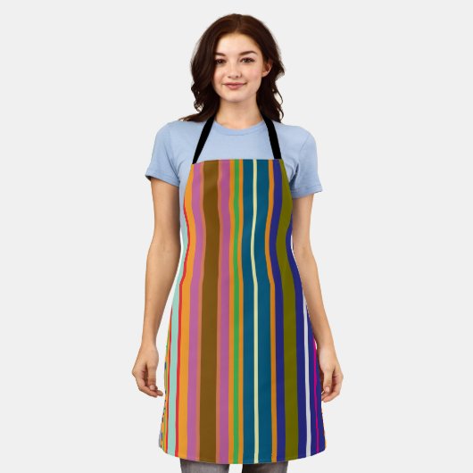 Vertical Retro Stripes Colorful Apron Schürze (Getragen)