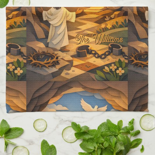 Vertical Risen Jesus Empty Tomb 3D Papercut Easter Geschirrtuch (Gefaltet)