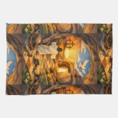 Vertical Risen Jesus Empty Tomb 3D Papercut Easter Geschirrtuch (Horizontal)