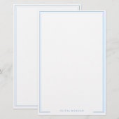 Vertical Simple Dusty Blue Border Name Stationery Briefpapier (Vorne/Hinten)