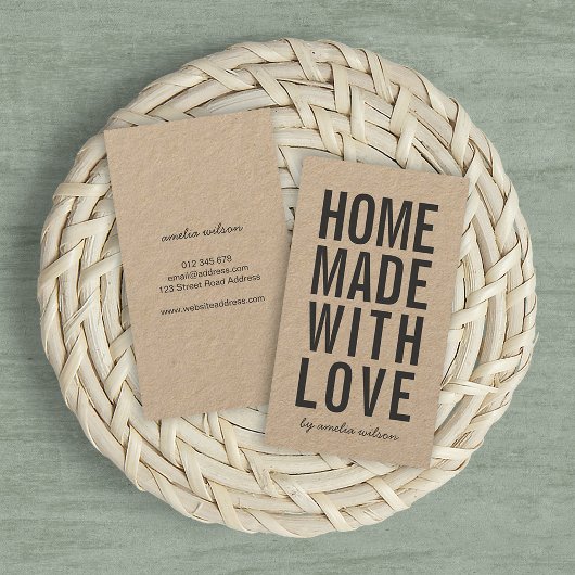 Vertical Simple Rustic Homemade With Love Kraft Visitenkarte