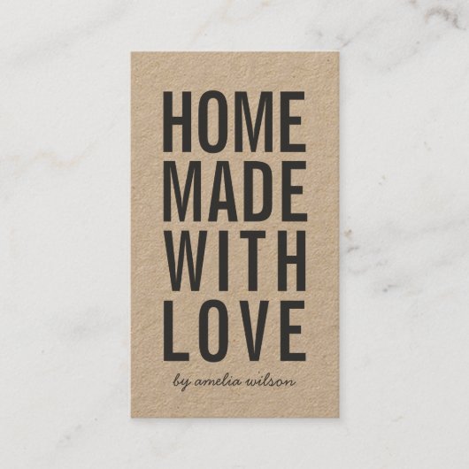 Vertical Simple Rustic Homemade With Love Kraft Visitenkarte (Vorderseite)