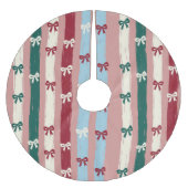 Vertical Stripes & Bows in Holiday Pastels Polyester Weihnachtsbaumdecke (Vorderseite)
