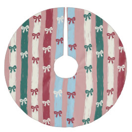 Vertical Stripes & Bows in Holiday Pastels Polyester Weihnachtsbaumdecke