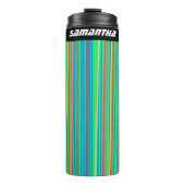 Vertical Stripes Green Pink Orange NAME Spaß verti Thermosbecher (Vorderseite)