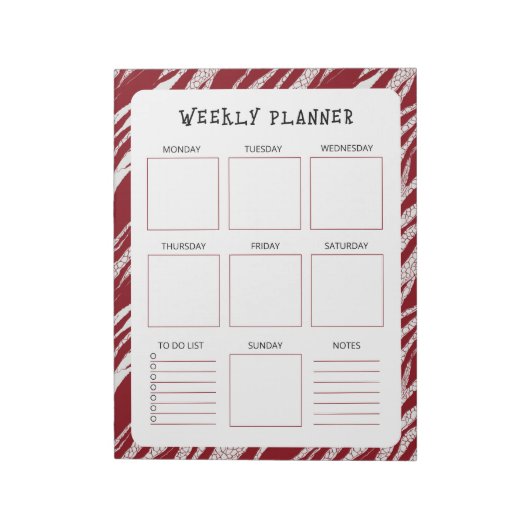 Vertical Undated Weekly Planner with Red Border Notizblock (Rotiert)