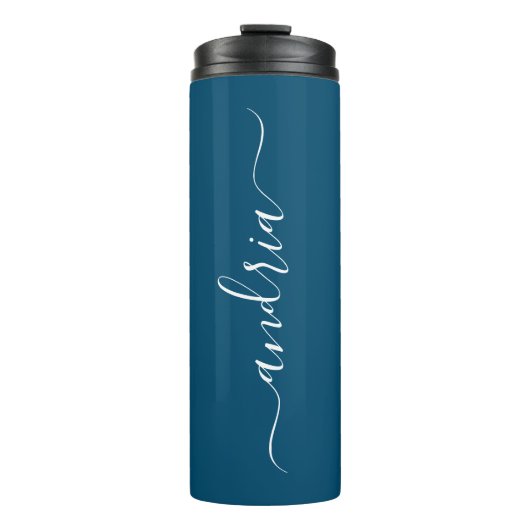 Vertical White Script Name, Ocean Blue Thermosbecher (Vorderseite)