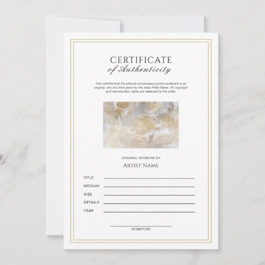 Verticle Certificate of Authenticity for Artwork Einladung (Vorderseite)