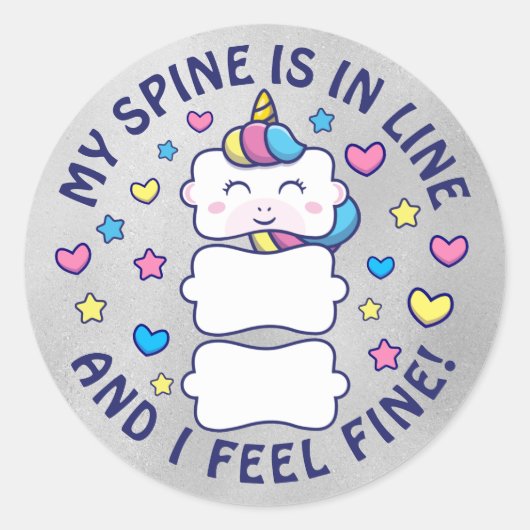 Verticorn™ Meine Wirbelsäule ist in Linie Chiropra Runder Aufkleber (Vorderseite)