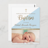 Vertikal Back Baby Boy Foto Cristiano Taufe Postkarte (Vorne/Hinten)