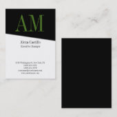 Vertikal berufliche Schwarz-weiß-grüne Monogramm Visitenkarte (Vorne/Hinten)