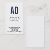 Vertikal blaue, weiße Monogramm-Visitenkarte Visitenkarte (Vorne/Hinten)