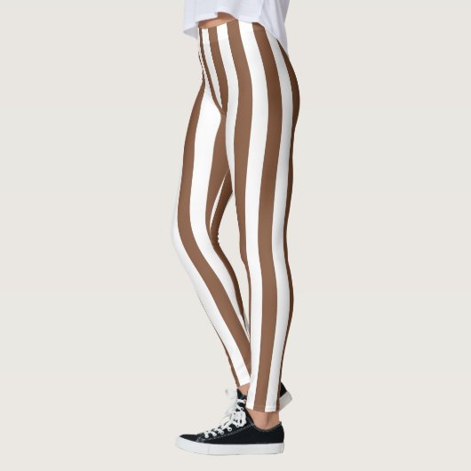 Vertikal-Braun- und Weißstreifen Leggings (Links)