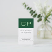 Vertikal Forest Green White Monogram Business Card Visitenkarte (Stehend Vorderseite)