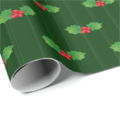 Vertikal gestreifte Holly Berries Geschenkpapier (Rolleneckpunkt)