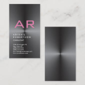 Vertikal Grau Trendy Pink Monogram Feminine Visitenkarte (Vorne/Hinten)