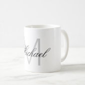 Vertikal Graue Monogramm Minimalistische Schlichte Kaffeetasse (VorderseiteRechts)