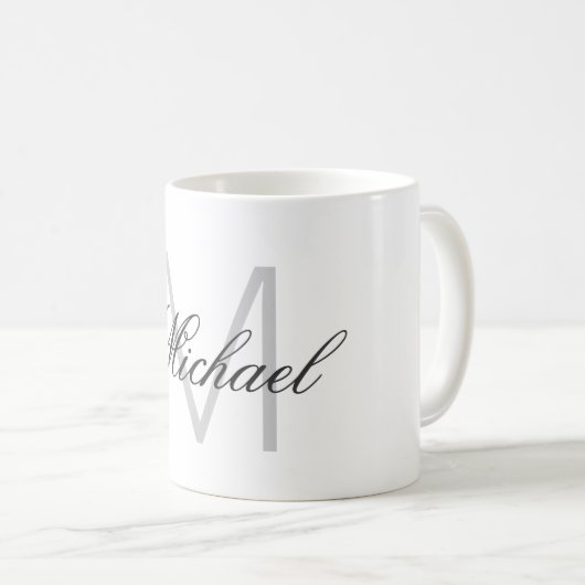 Vertikal Graue Monogramm Minimalistische Schlichte Kaffeetasse (VorderseiteRechts)