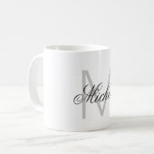 Vertikal Graue Monogramm Minimalistische Schlichte Kaffeetasse (Vorderseite Links)