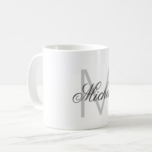 Vertikal Graue Monogramm Minimalistische Schlichte Kaffeetasse (Vorderseite Links)