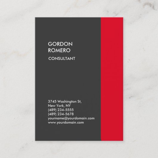 Vertikal Grauer Roter Streifen Elegante Schlicht M Visitenkarte (Vorderseite)