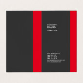 Vertikal Grauer Roter Streifen Elegante Schlicht M Visitenkarten (Außenseite Aufgefaltet)