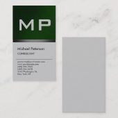 Vertikal grüne, stylische Monogram-Visitenkarte Visitenkarte (Vorne/Hinten)