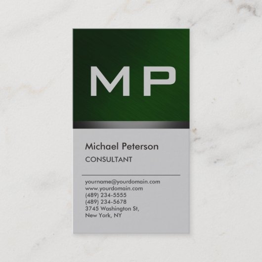 Vertikal grüne, stylische Monogram-Visitenkarte Visitenkarte (Vorderseite)