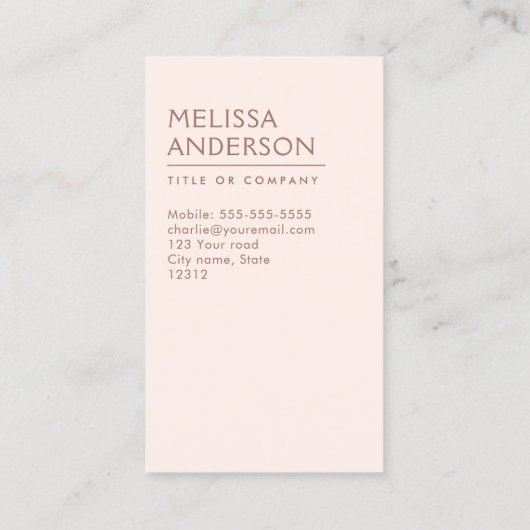 Vertikal-minimalistisch-beruflich rosa Leinen Visitenkarte (Rückseite)