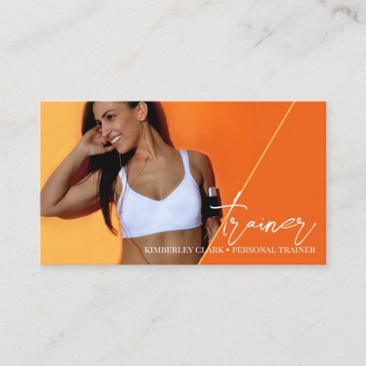 Vertikal Orange | Personal Trainer QR Code Foto Visitenkarte (Vorderseite)