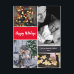 Vertikal Red Christmas Foto Collage Feiertagspostkarte<br><div class="desc">Mit unserer "Vertical Red Christmas Foto Collage Holiday Postcard" können Sie Feiertagsjubeln mit einer persönlichen Touch verteilen. Diese festliche und moderne Postkarte ist eine wunderbare Möglichkeit, während der Saison Ihre Fotos zu teilen. Mit seinem auffallenden vertikalen Format bietet es ein einzigartiges und auffallendes Layout für die Präsentation Ihrer gepflegten Erinnerungen....</div>