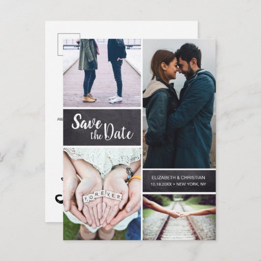 Vertikal Save the Date Multi-FotoCollage individue Ankündigungspostkarte (Vorne/Hinten)