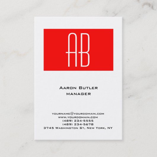 Vertikal schlichte Schwarz-weiße Streifen-Monogram Visitenkarte (Vorderseite)