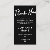 Vertikal schwarz elegant Danke Visitenkarte (Vorderseite)