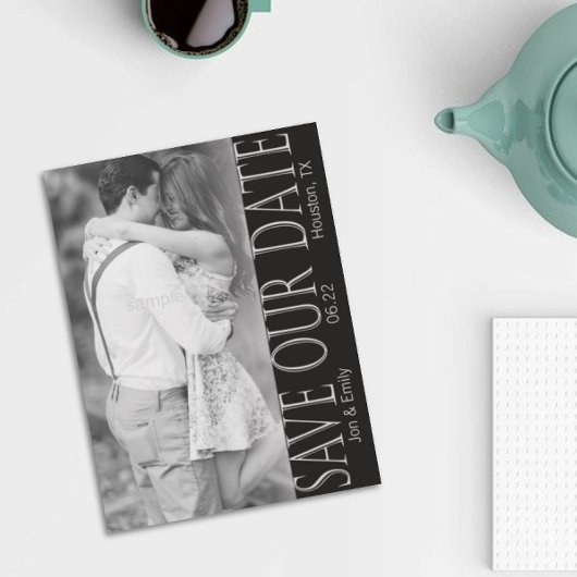 Vertikal Schwarz und Weiß Save the Date 5 x 7 Ankündigung