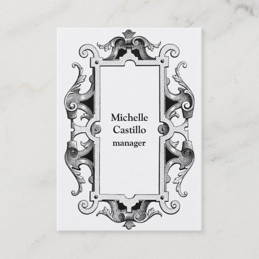 Vertikal Schwarz-weiß Vintag klassisch Visitenkarte (Vorderseite)