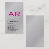Vertikal Silver Gray Trendy Pink Monogram Feminine Visitenkarte (Vorne/Hinten)