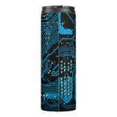 Vertikal Sky Blue Name, Blue & Black Circuit Board Thermosbecher (Rückseite)