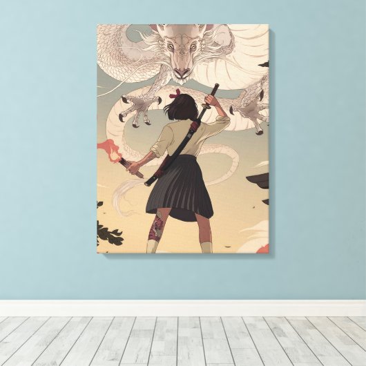 Vertikale anime Mädchen Premium Wrapped Canvas (Gl Leinwanddruck (Insitu (Holzboden))