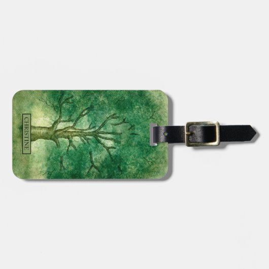 Vertikale Aquarelleiche Tree Elegantes Gepäckstück Gepäckanhänger (Vorderseite horizontal)