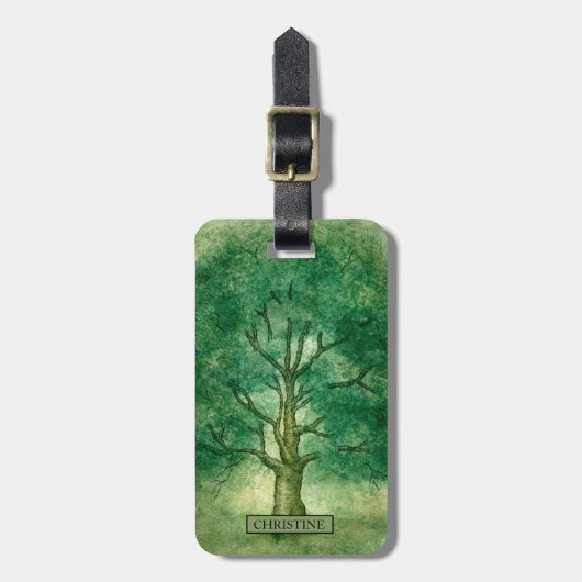 Vertikale Aquarelleiche Tree Elegantes Gepäckstück Gepäckanhänger (Vorderseite vertikal)