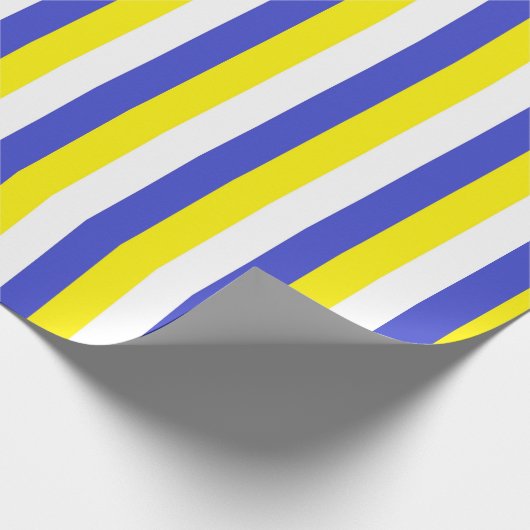 Vertikale blaue, gelbe und weiße Streifen Geschenkpapier (Ecke)