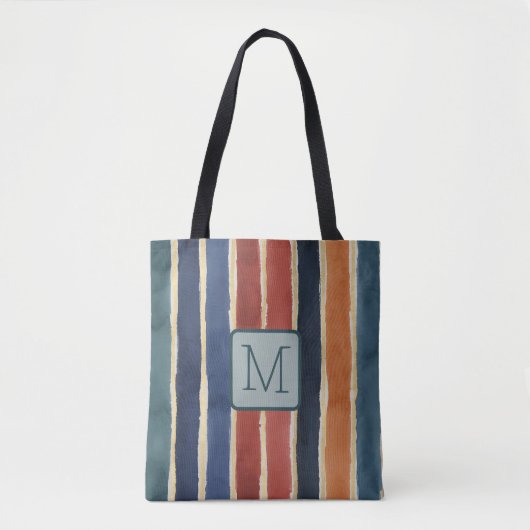 Vertikale breite Streifen Teal-Farbblock-Monogramm Tasche (Vorderseite)